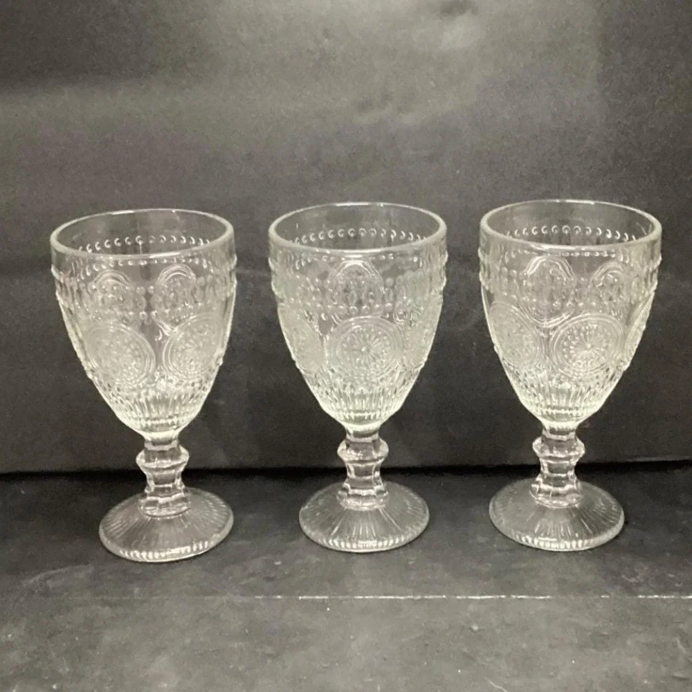 Target Bullseye Clear Wine Glasses, Set of 3, Vintage Inspired Goblets, Stemware